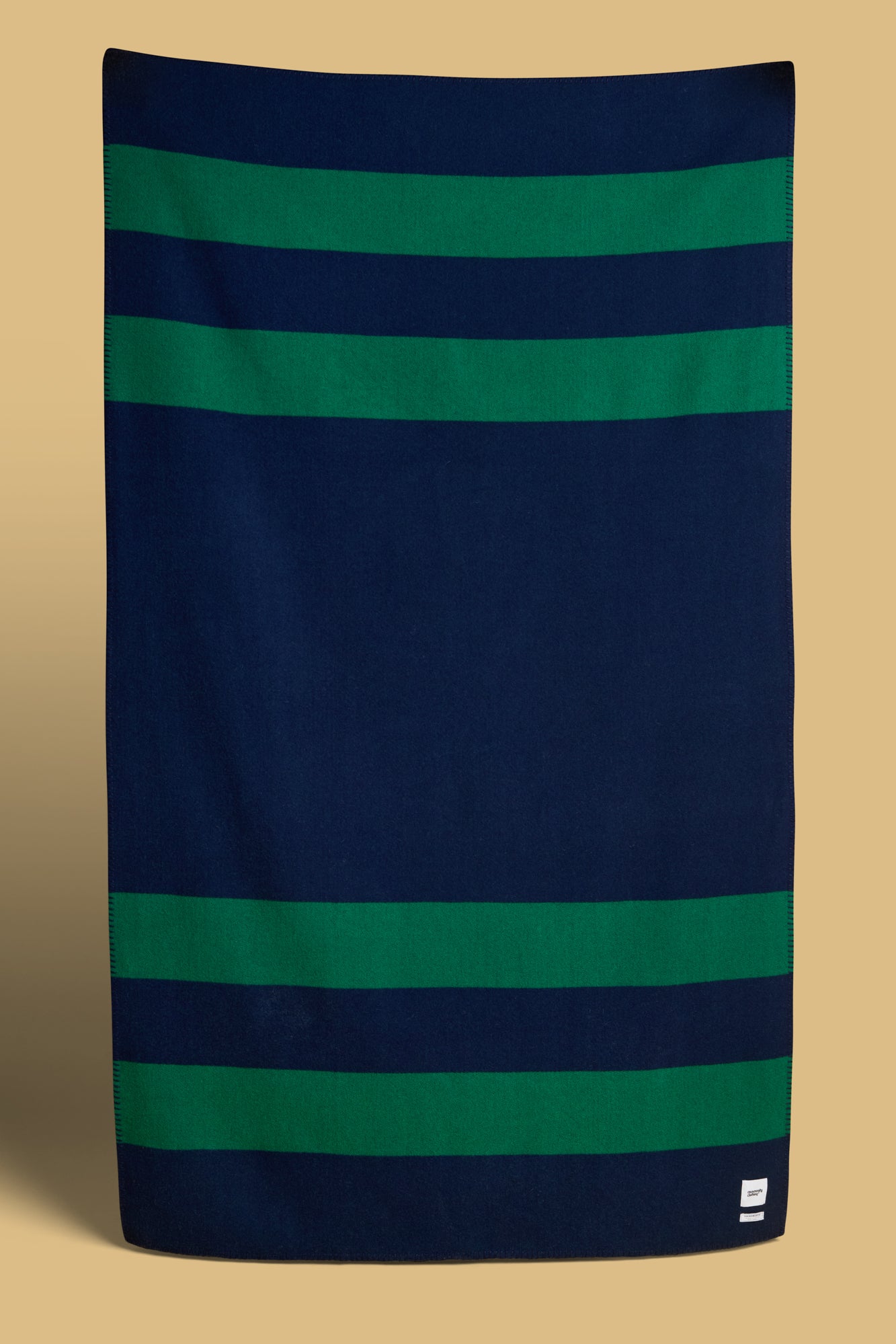 Pure Wool Striped Blanket - Bottle/Navy