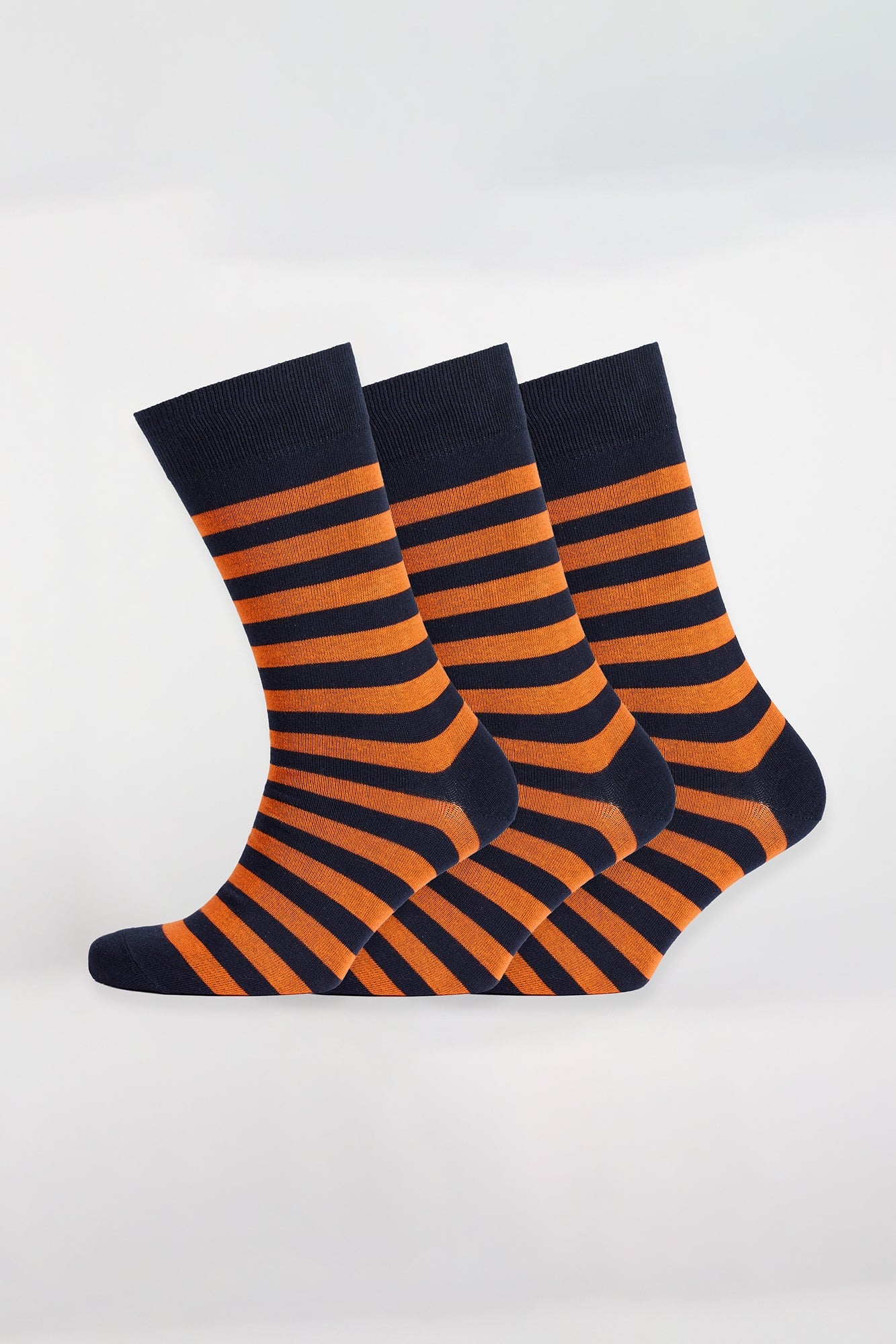 Everyday Cotton Sock Stripe 3 Pack - Navy/Orange