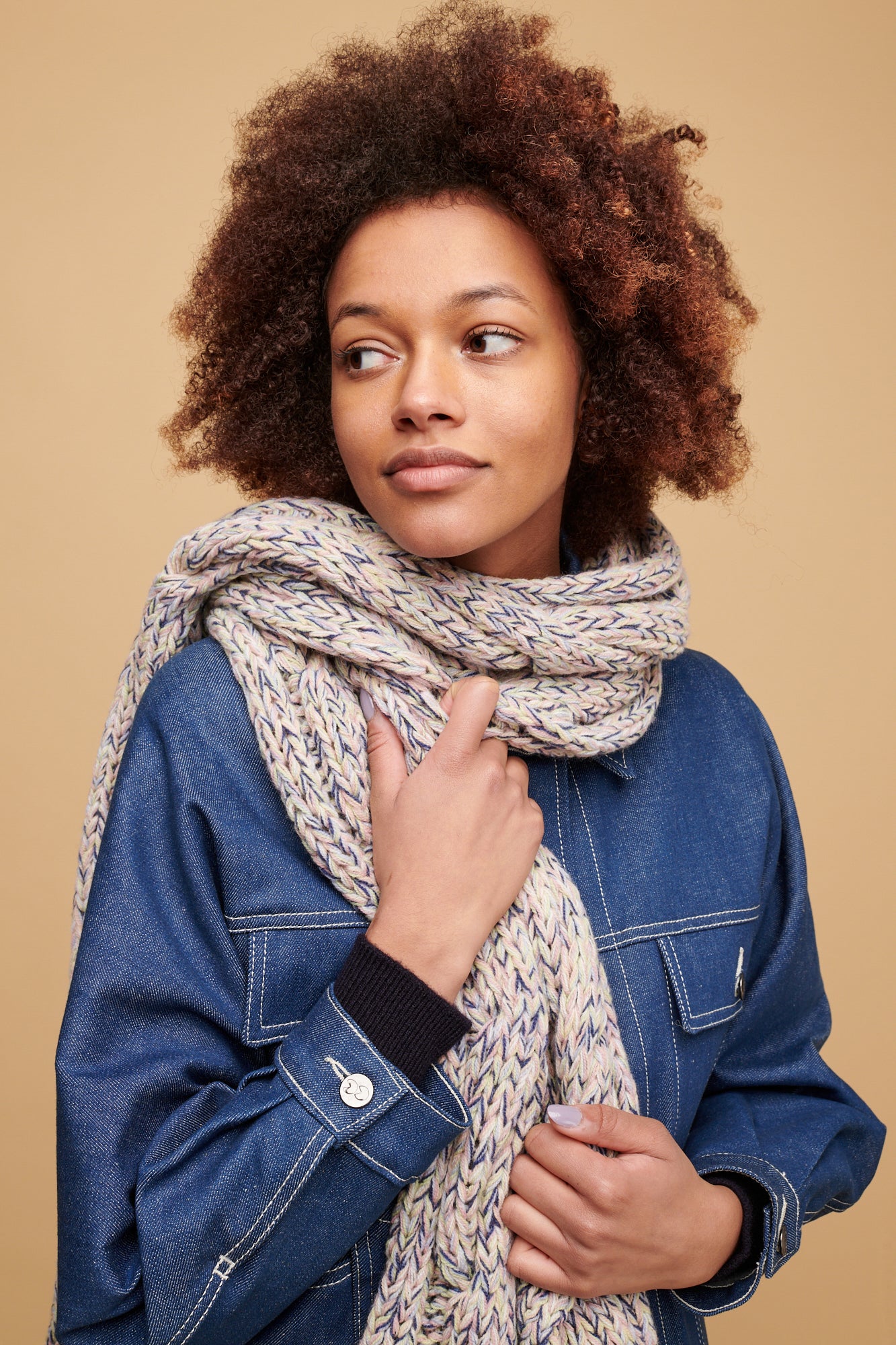Lambswool Cable Scarf - Ecru Marl