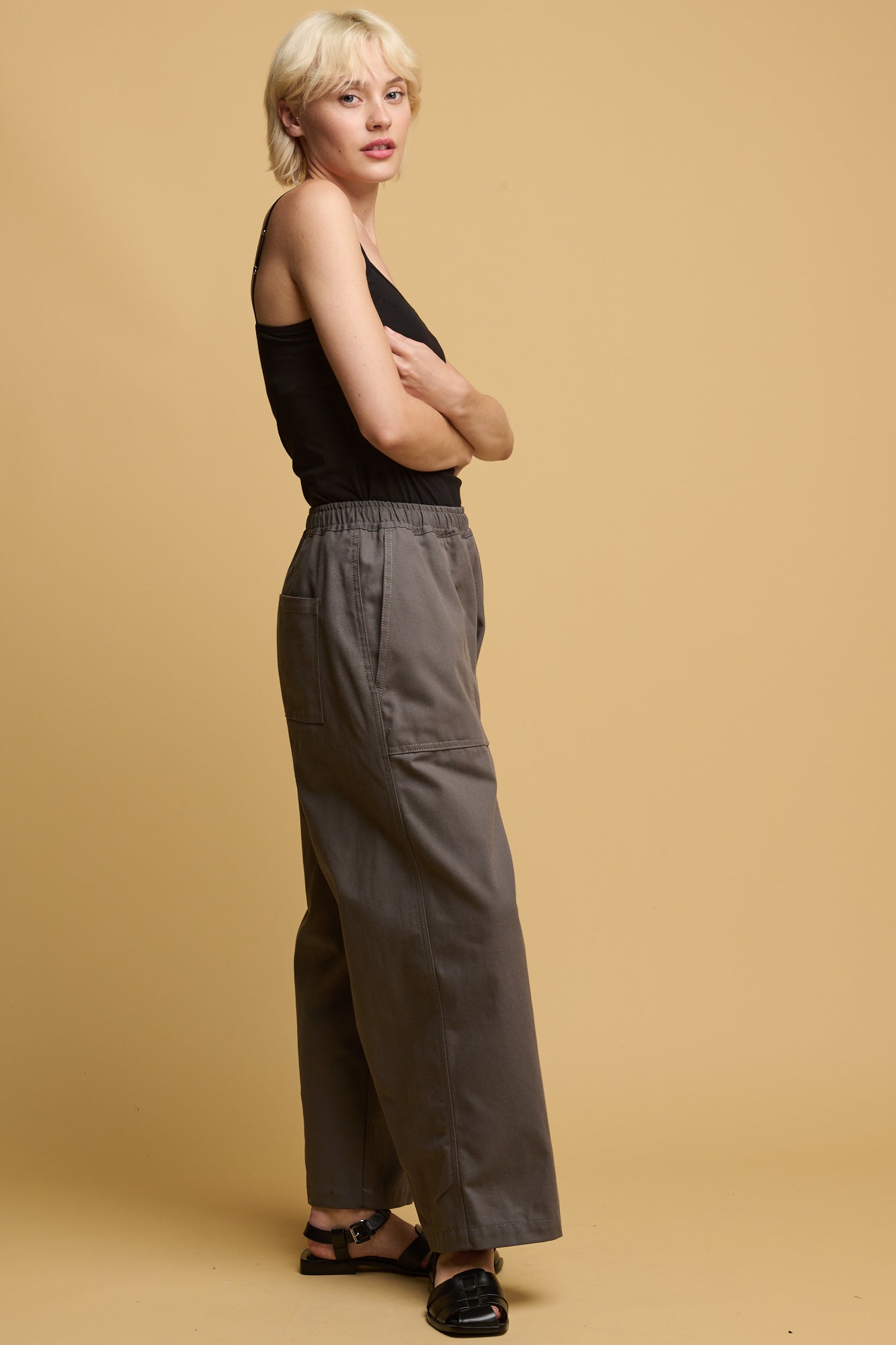 Camerawoman Drawstring Tapered Cotton Canvas Trousers - Charcoal