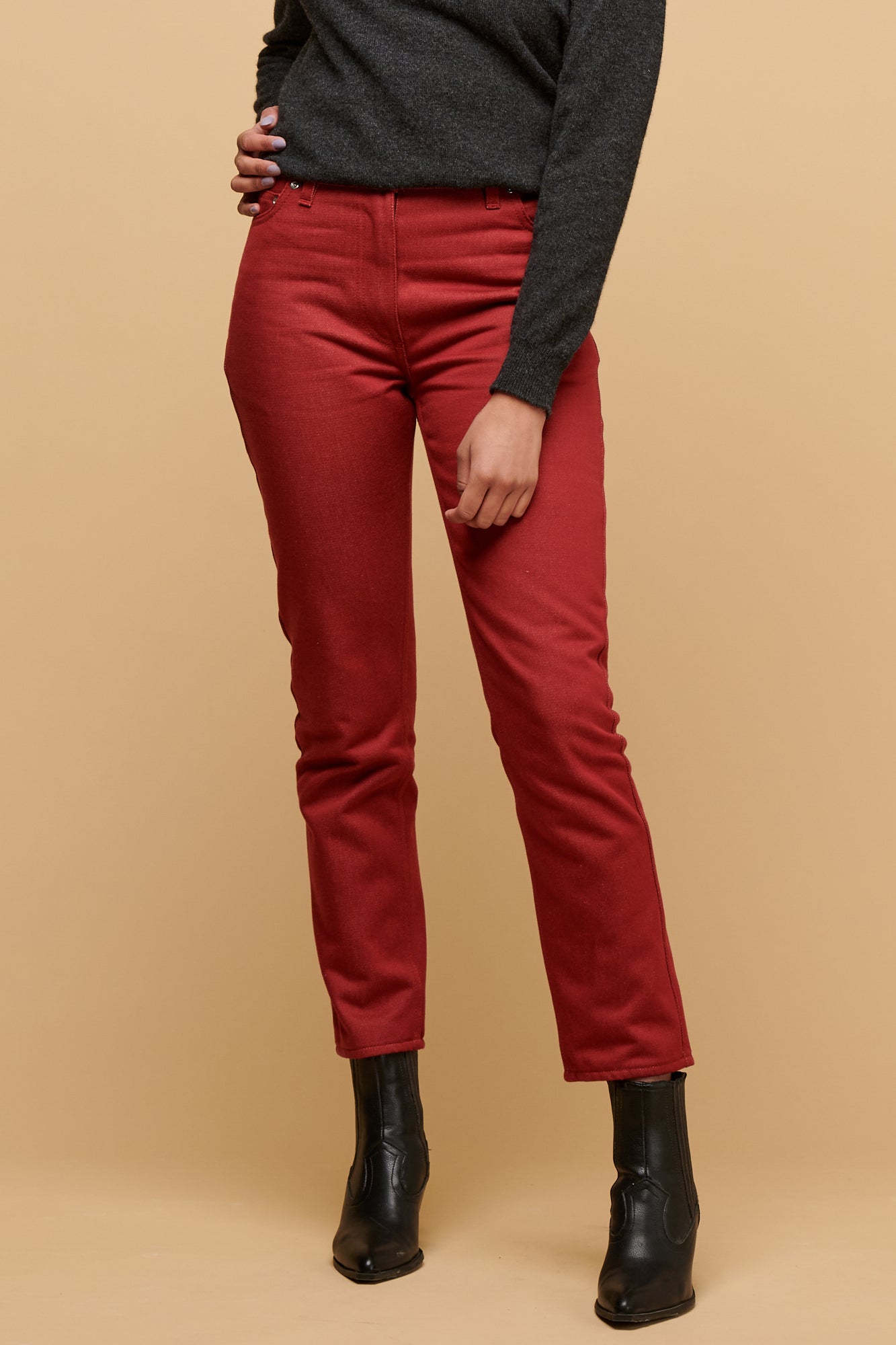 Women's Gloria Straight Leg High Rise Denim Jeans - Burgundy