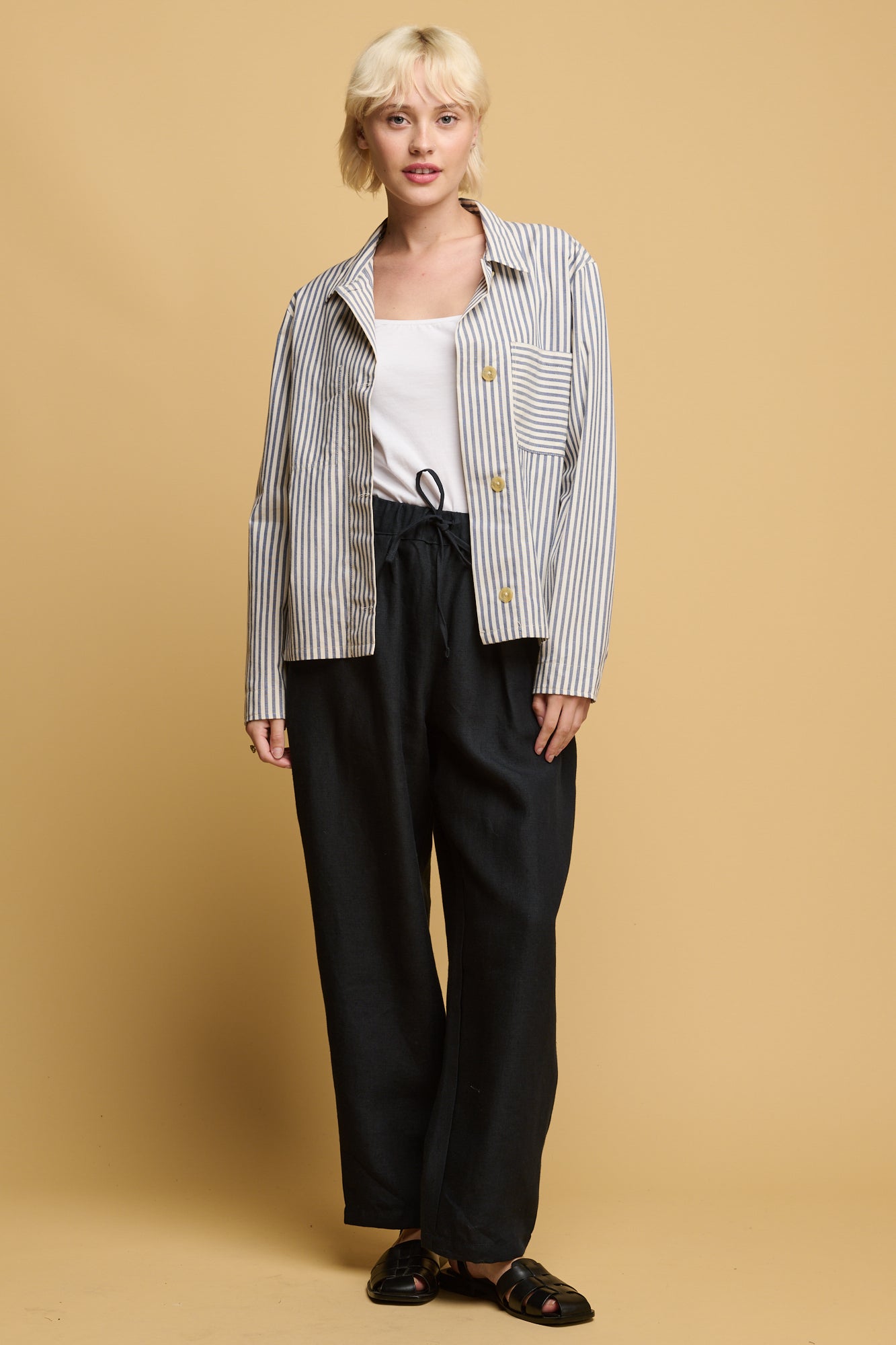 Women's Lorna Elasticated Waist Linen Trouser - Navy