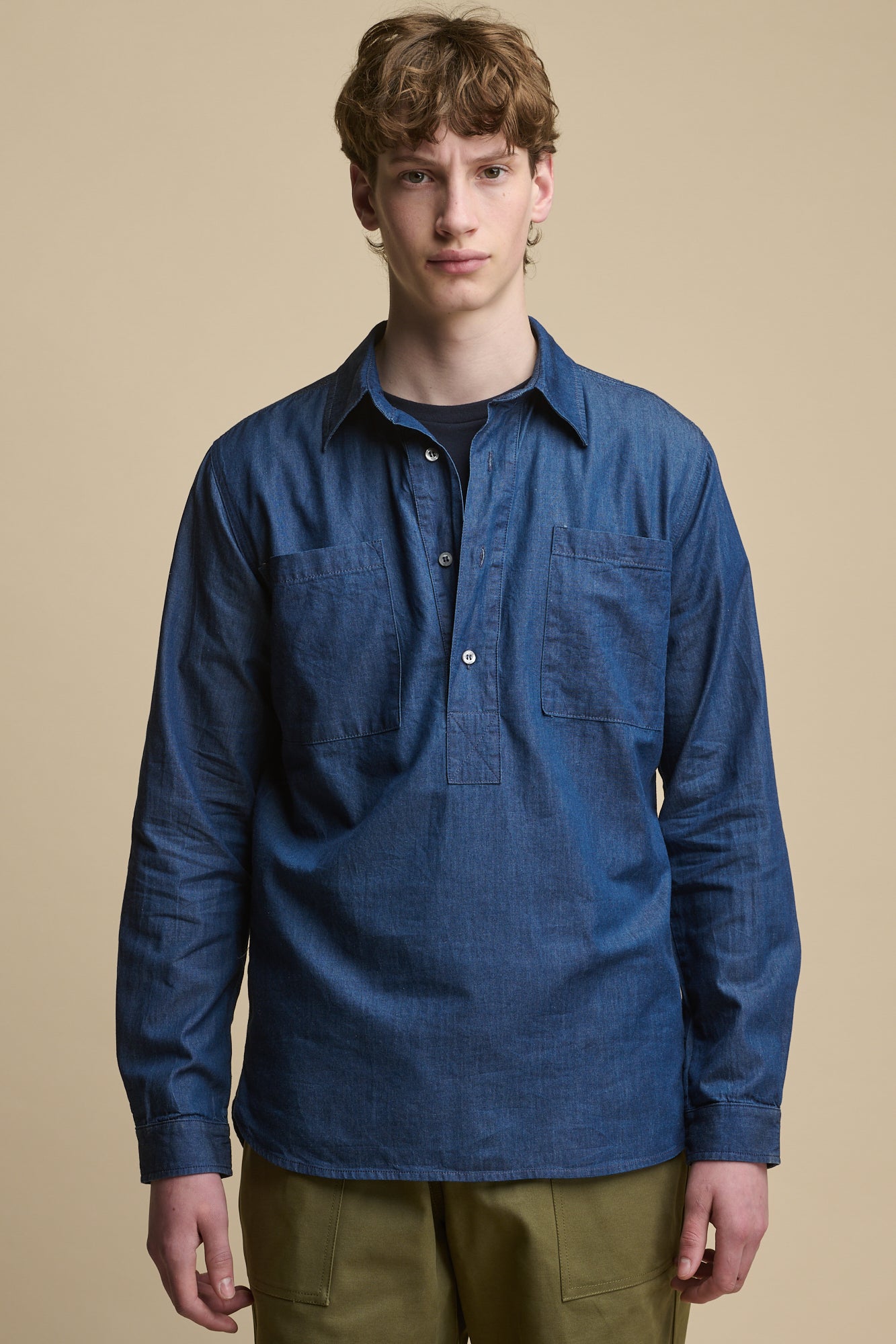 Men's Oli Half Placket Lightweight Denim Shirt - Indigo