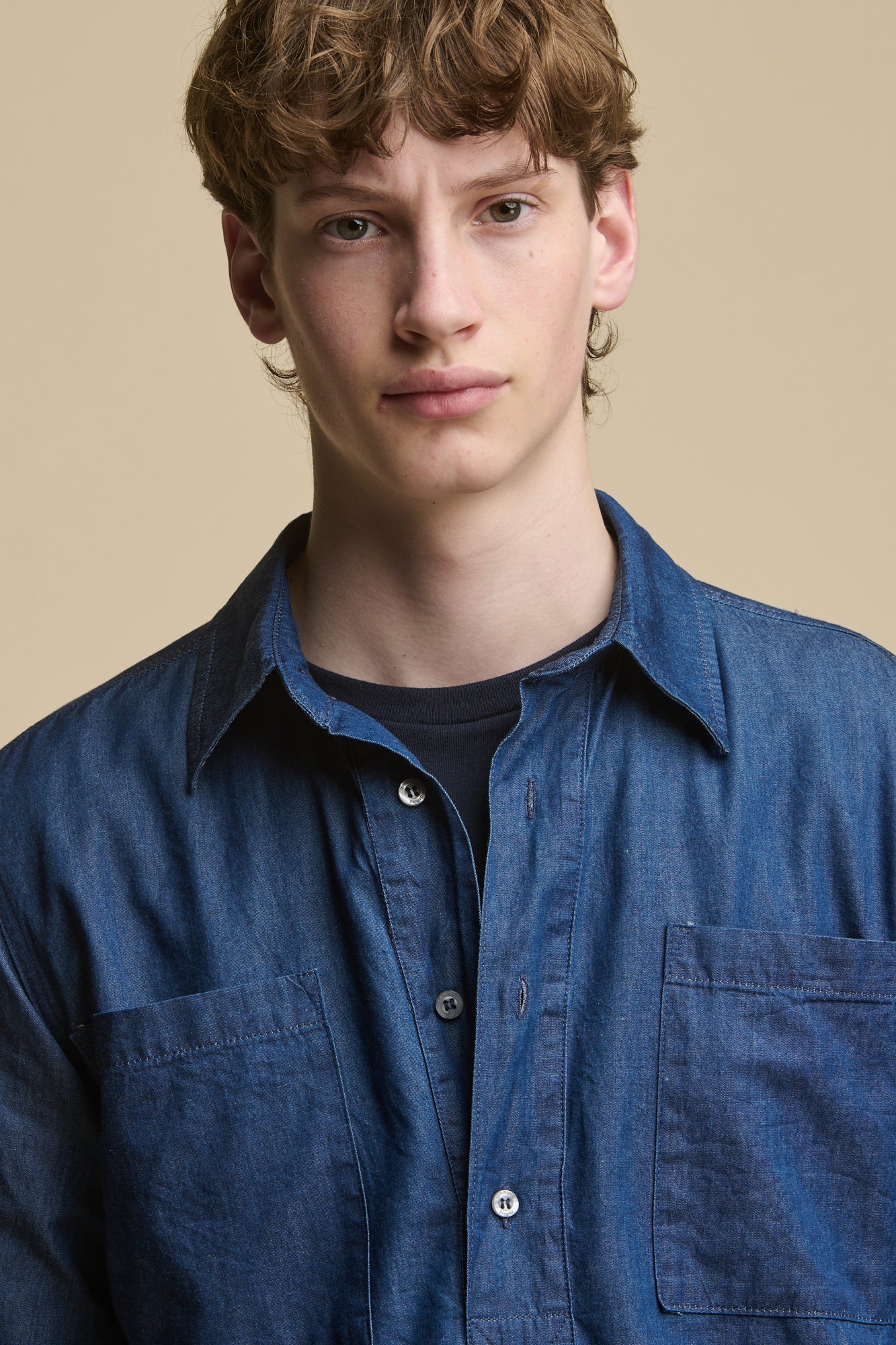 Men's Oli Half Placket Lightweight Denim Shirt - Indigo