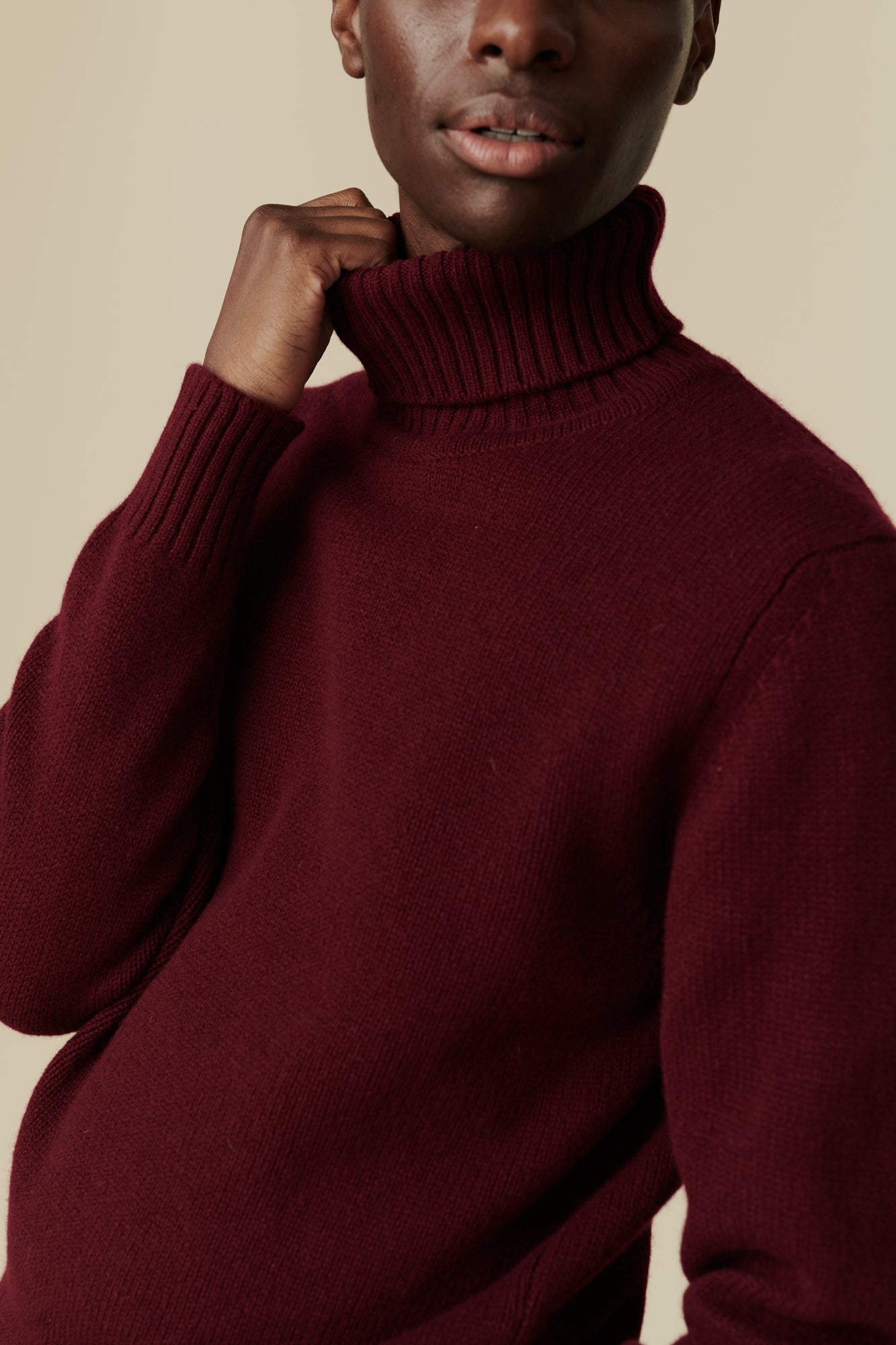 Men's Lambswool Roll Neck Jumper - Burgundy