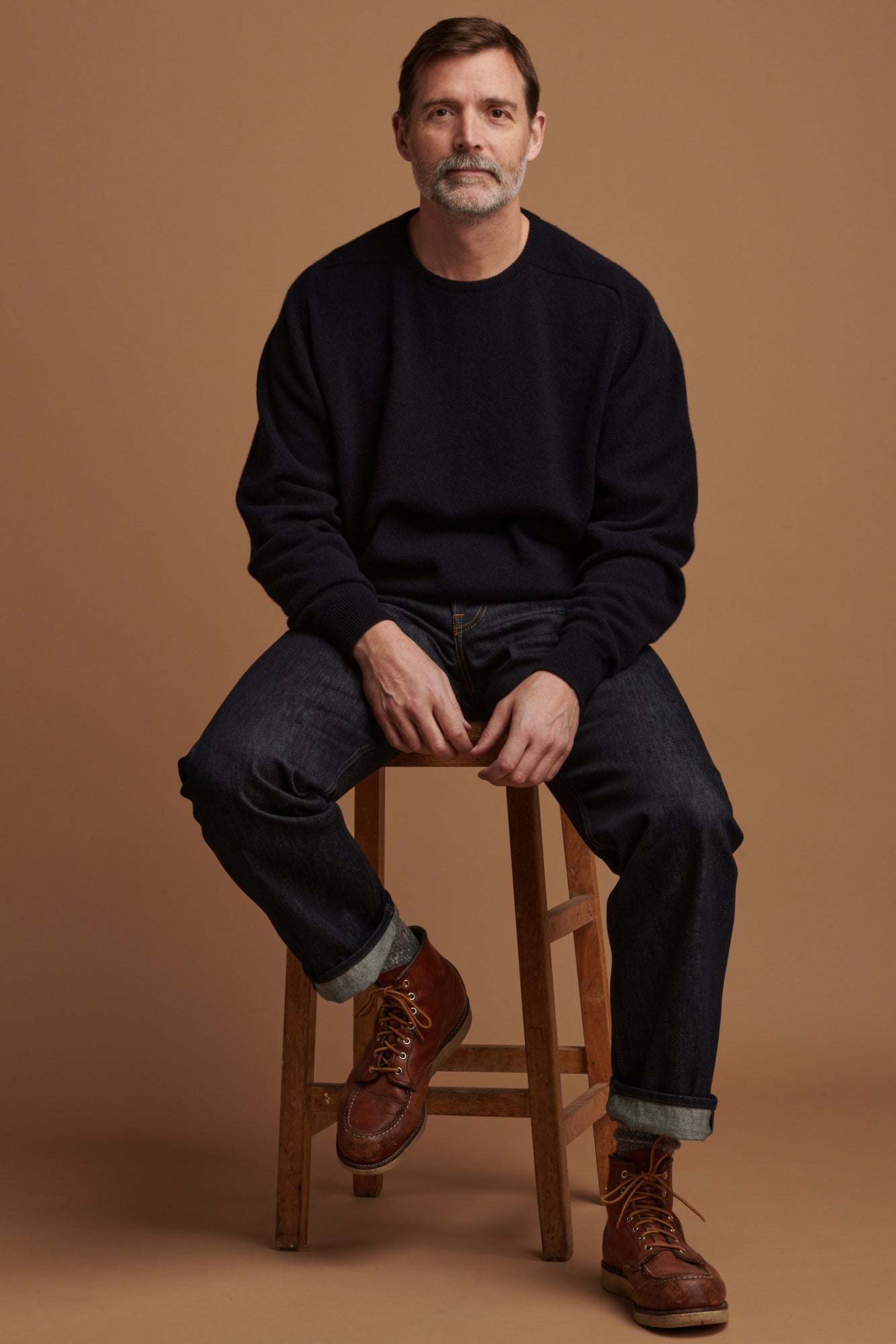 Men's Lambswool Saddle Shoulder Crew Neck - Navy