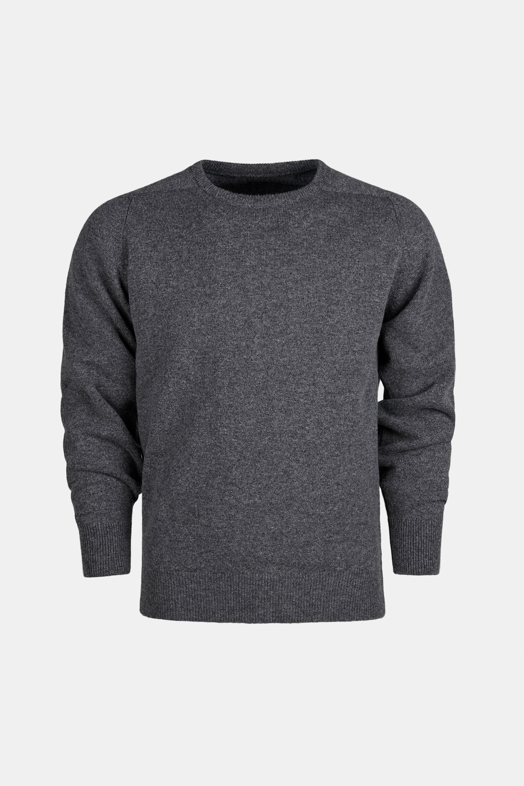 Men's Lambswool Saddle Shoulder Crew Neck - Grey