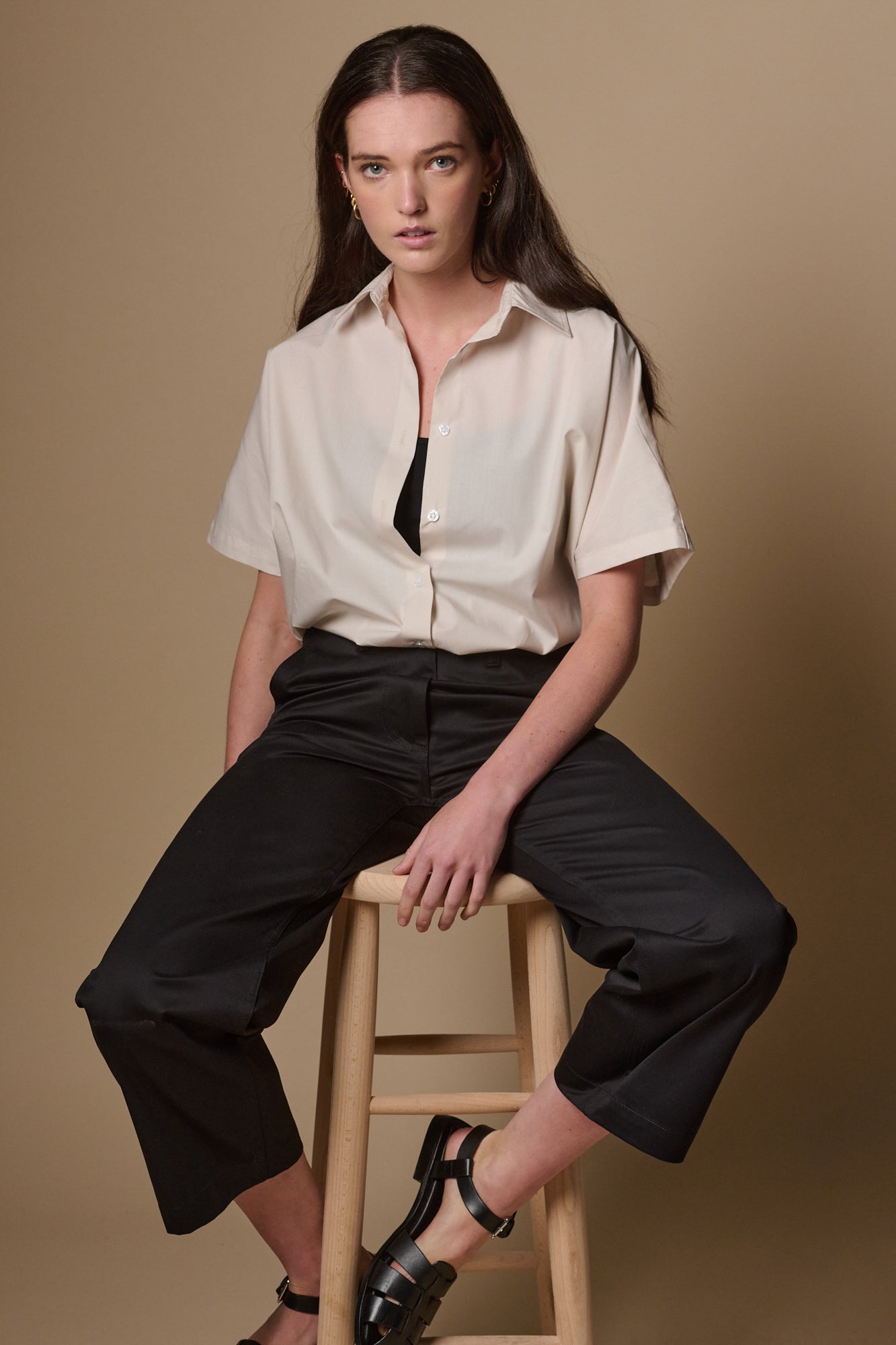 Women's Cropped Work Trousers - Black