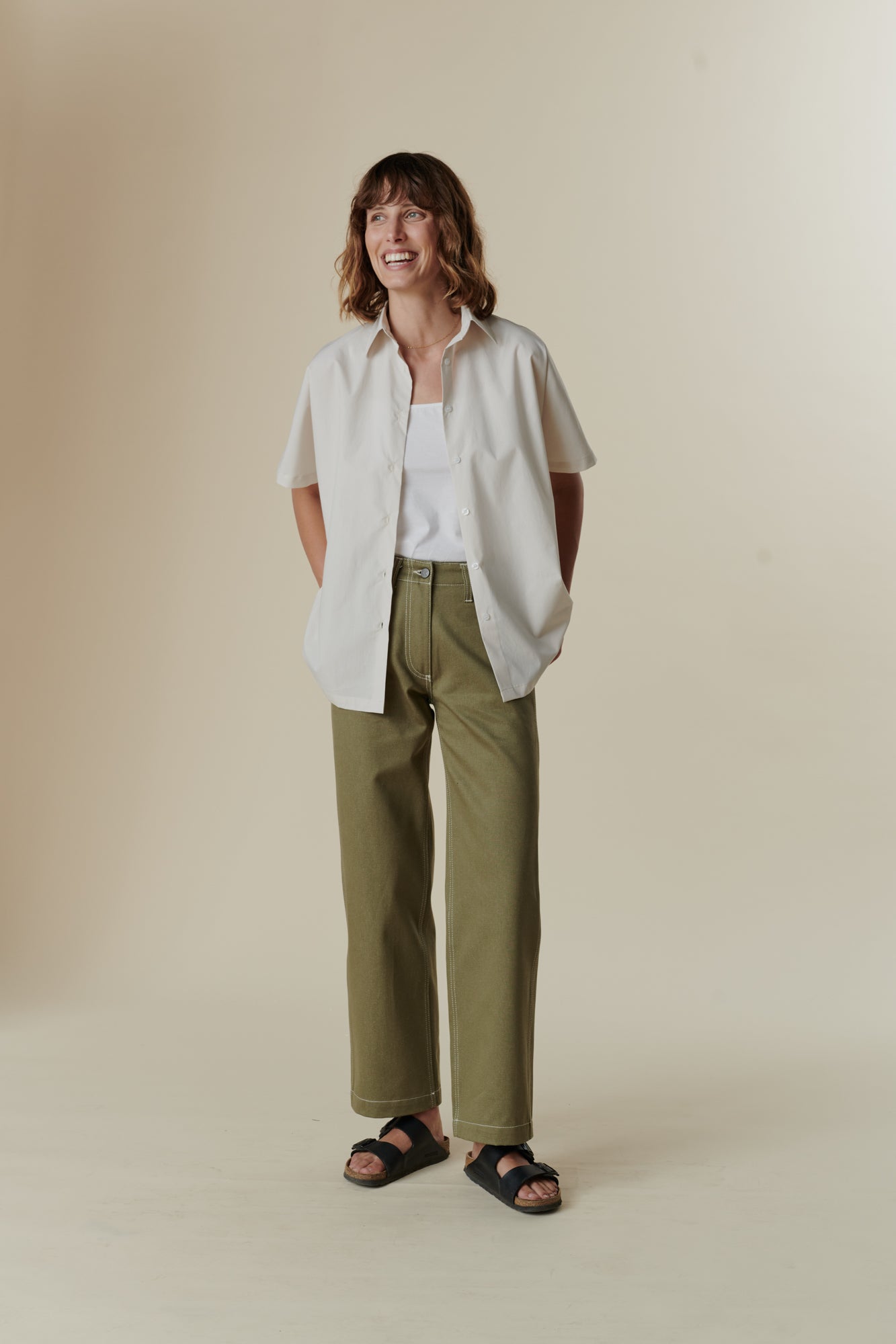 Women's Work Wide Straight Leg Denim Jeans - Olive