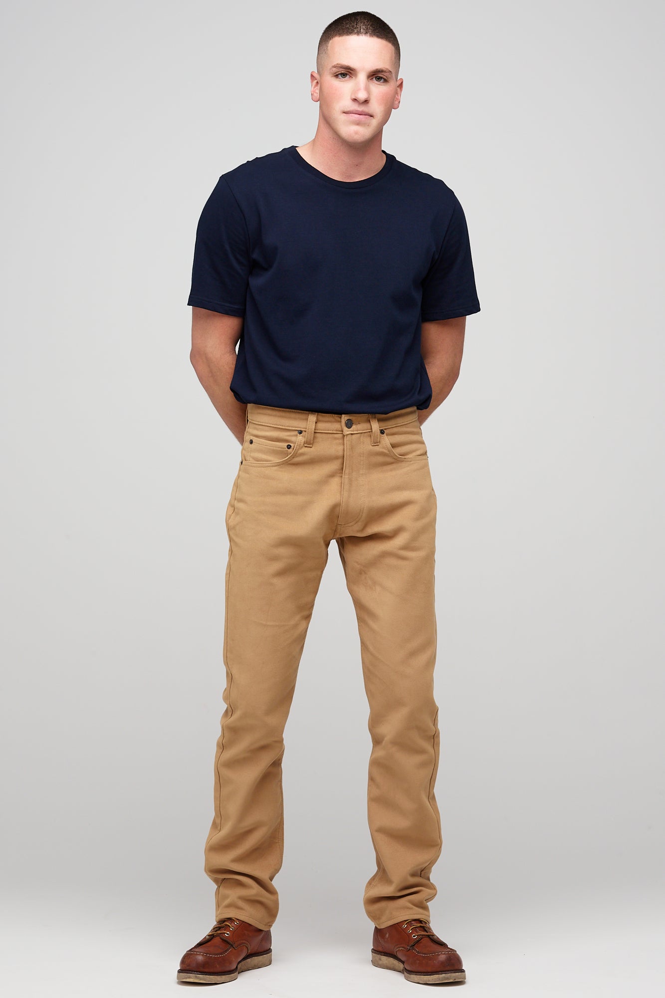 Men's Straight Cut 100% Cotton Moleskin Five Pocket Jeans - Camel