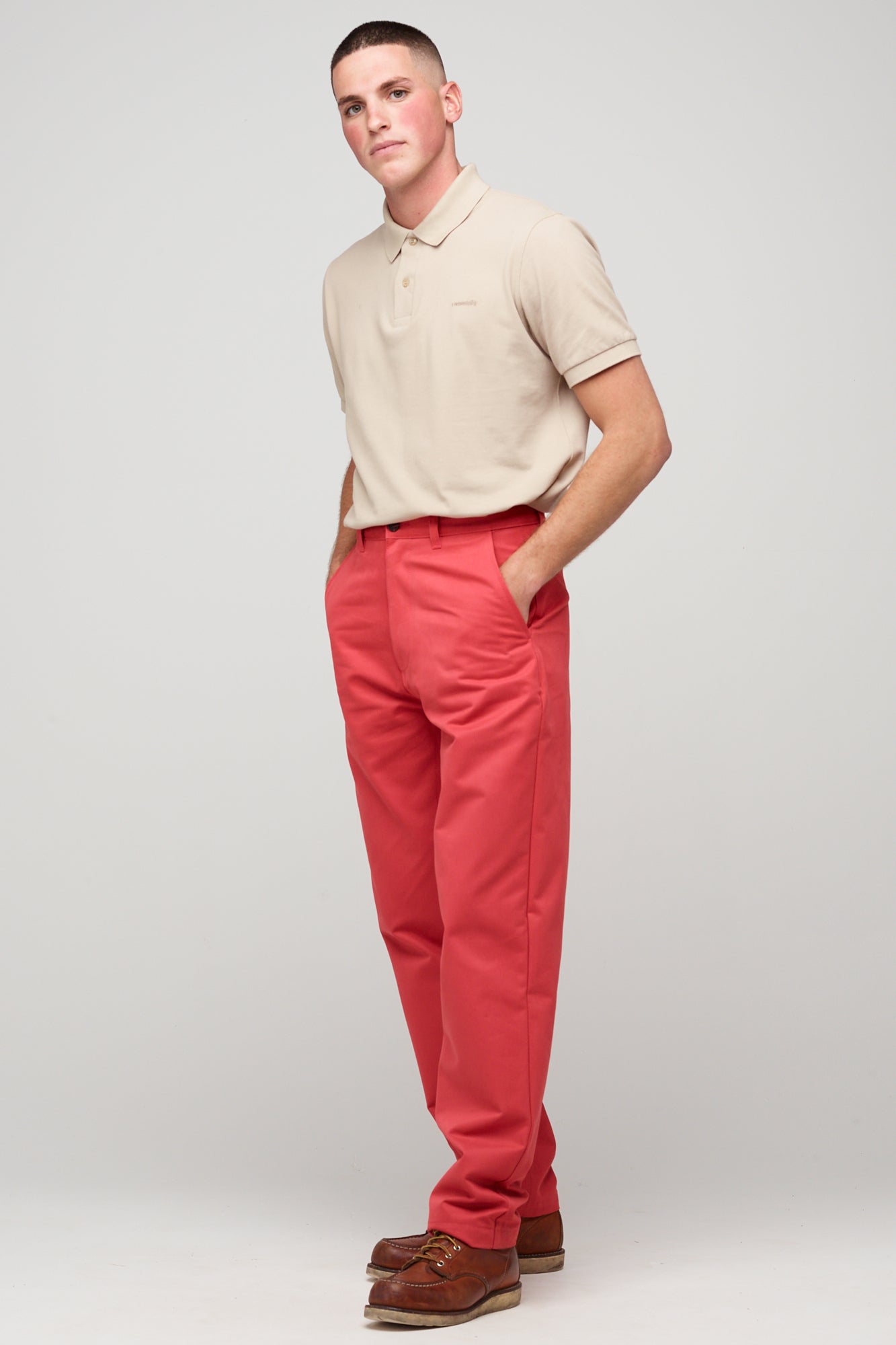Men's Relaxed Heavyweight 100% Cotton Twill Chinos - Salmon Red
