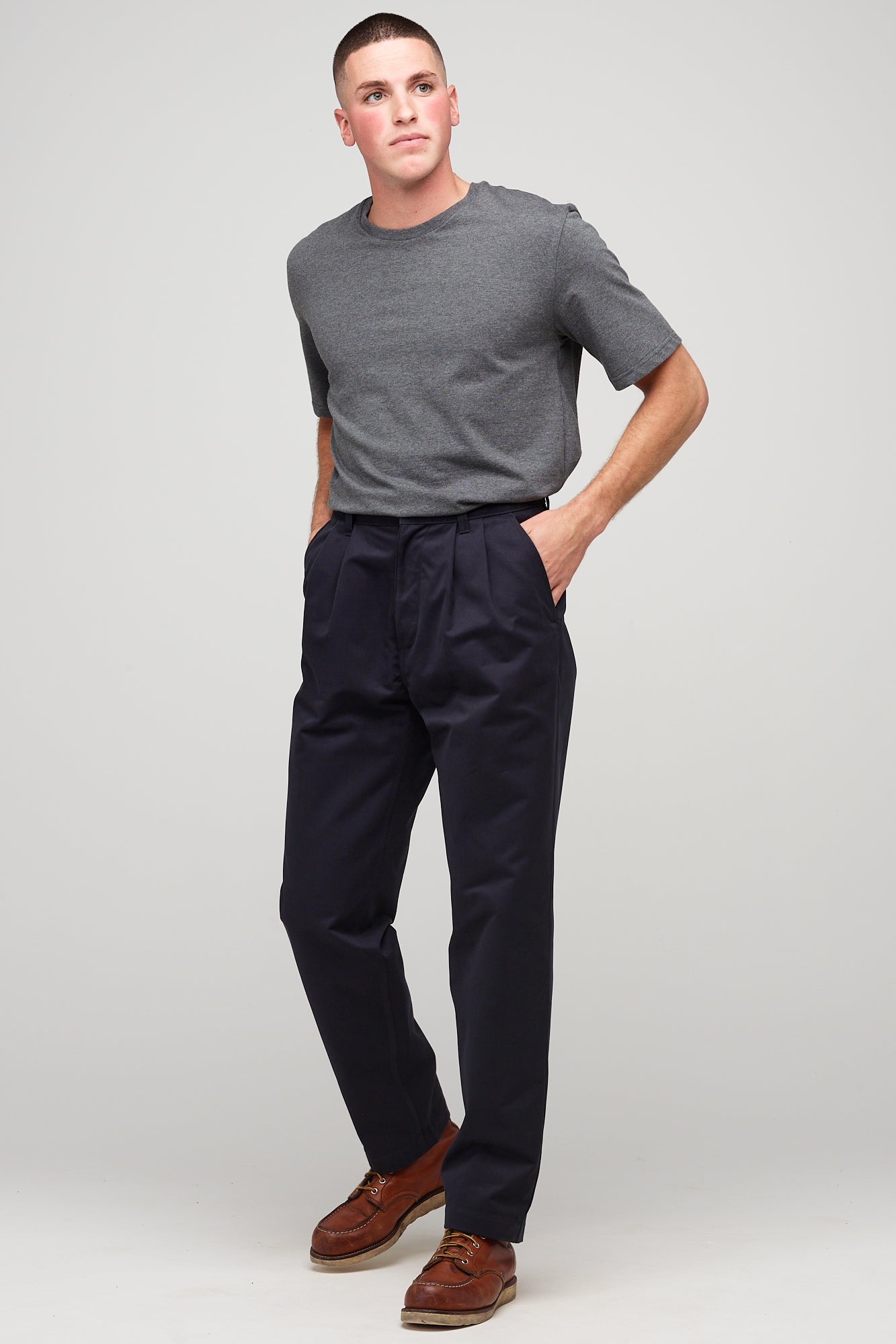 Men's Pleated Heavyweight 100% Cotton Twill Chinos - Dark Navy