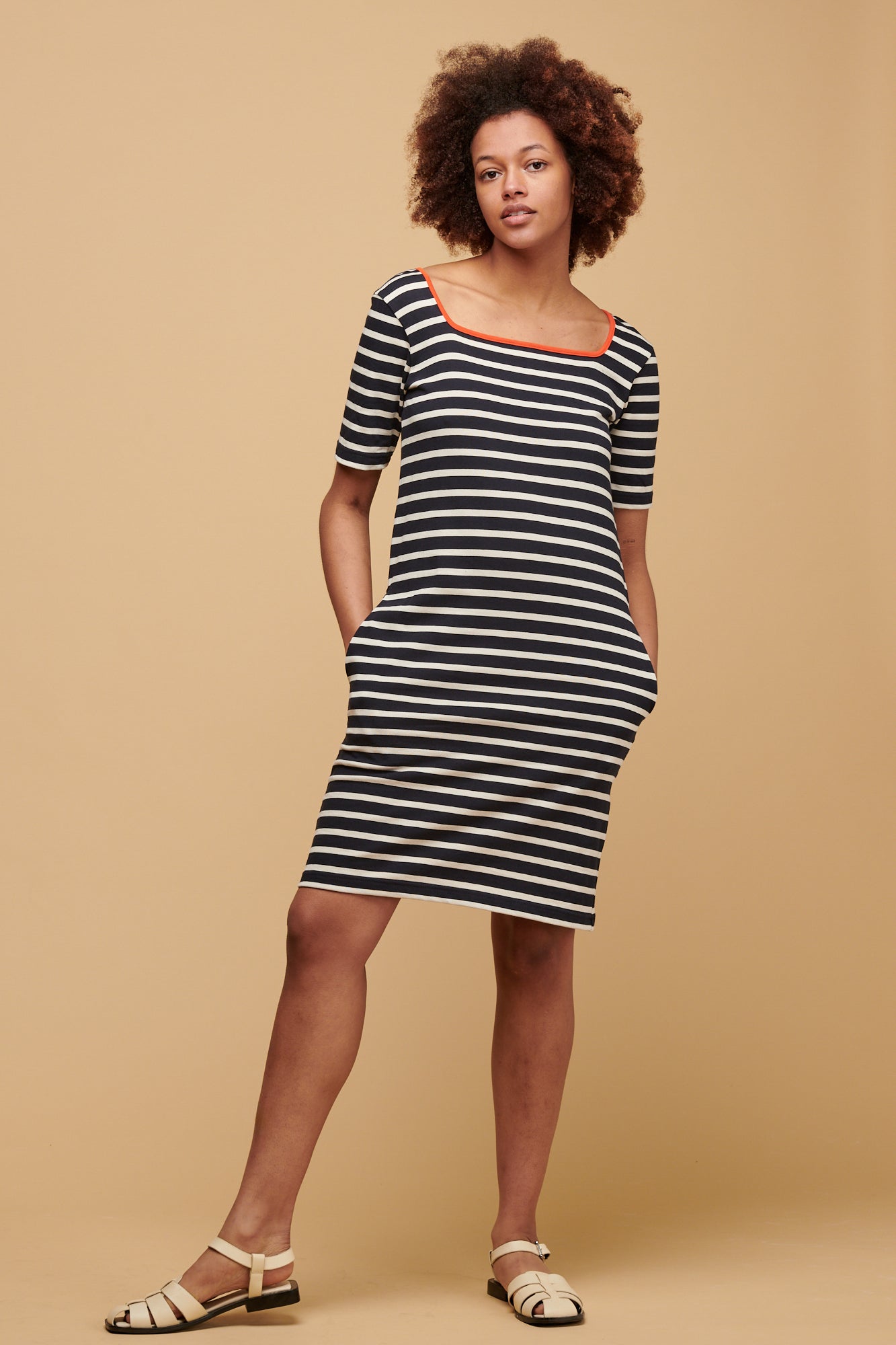 Women's Breton Square Neck Dress - Navy/Red