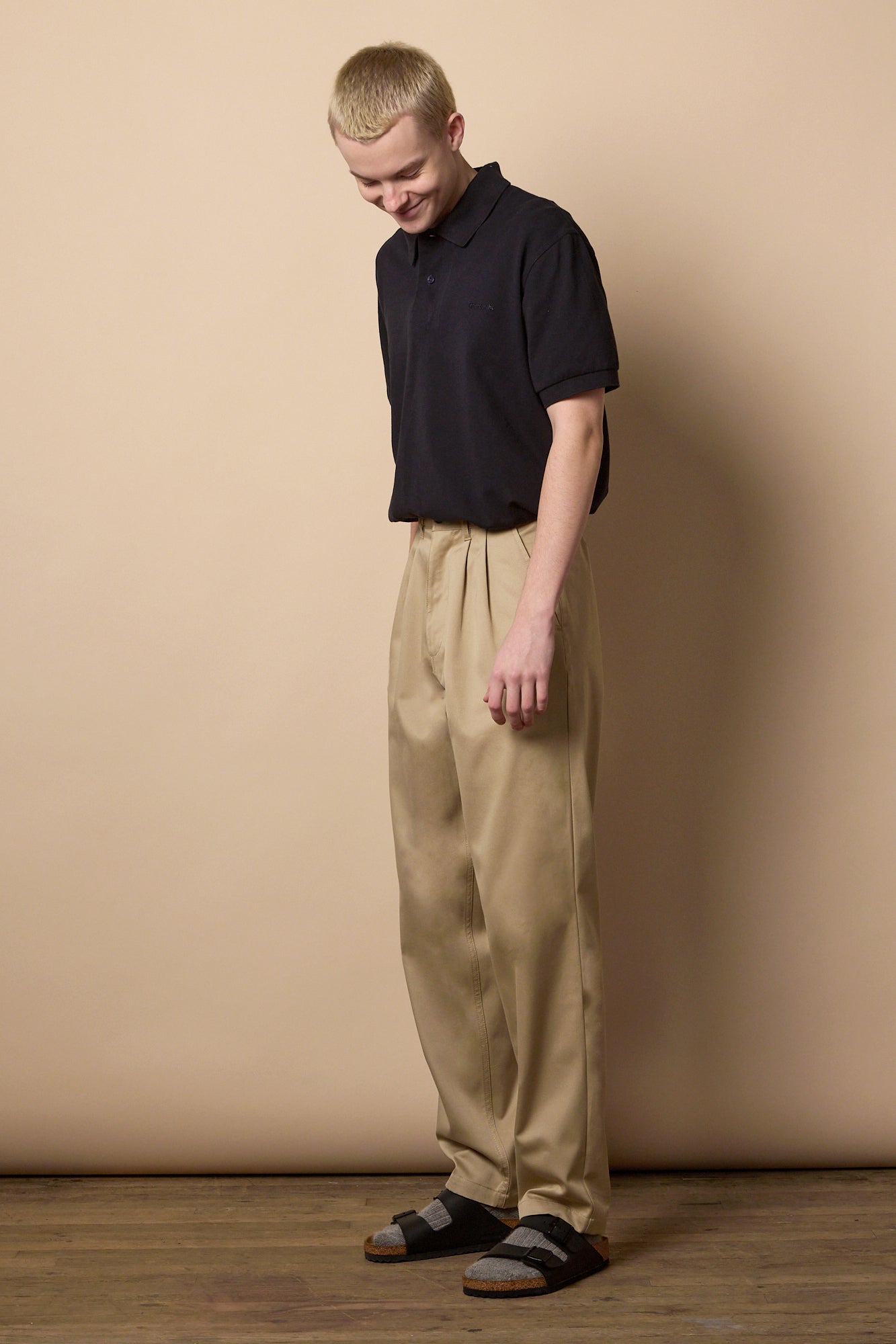 Men's Pleated Lightweight 100% Cotton Twill Chinos - Stone