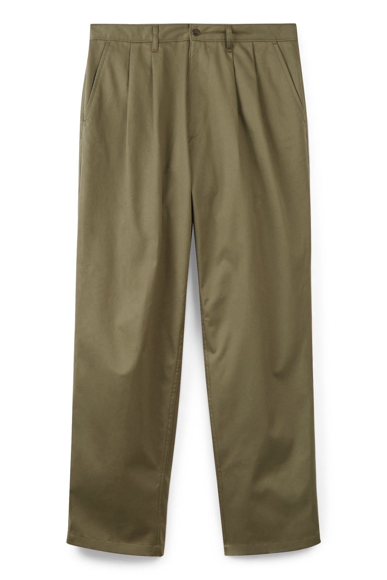 Men's Pleated Lightweight 100% Cotton Twill Chinos - Olive