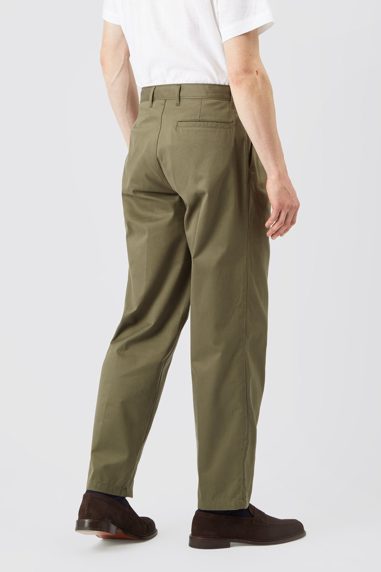 Men's Pleated Lightweight 100% Cotton Twill Chinos - Olive
