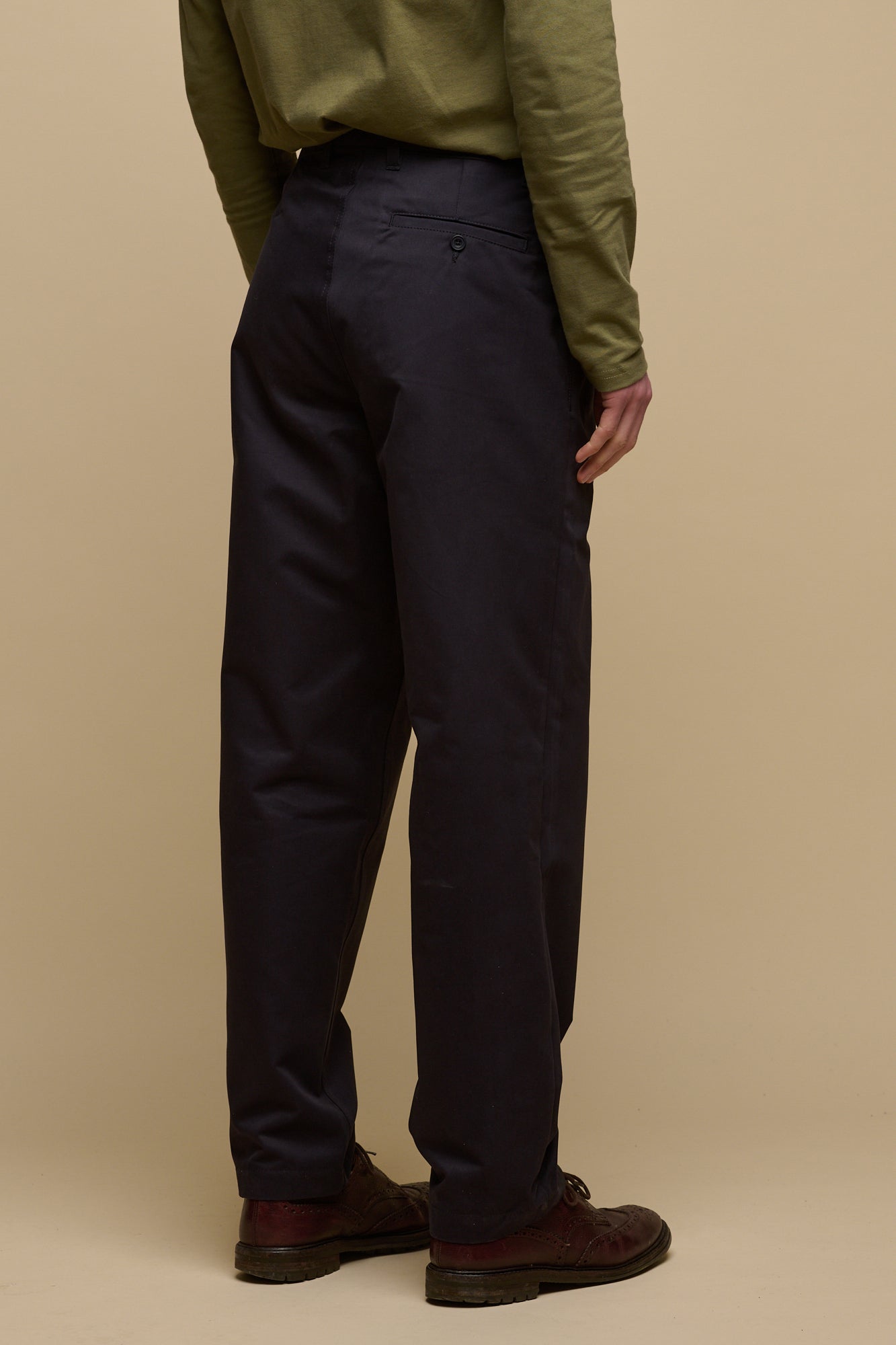 Men's Pleated Lightweight 100% Cotton Twill Chinos - Dark Navy