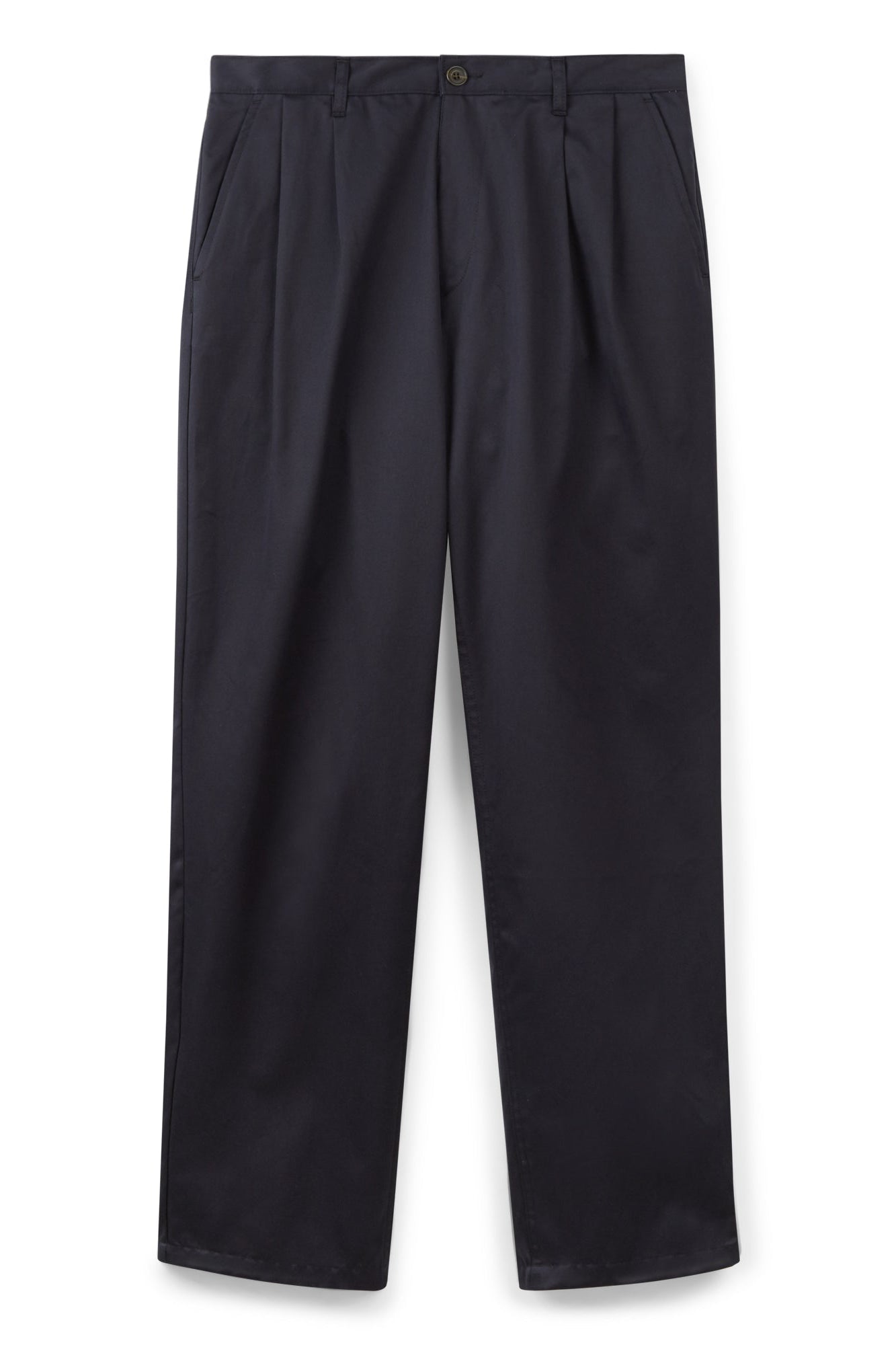 Men's Pleated Lightweight 100% Cotton Twill Chinos - Dark Navy