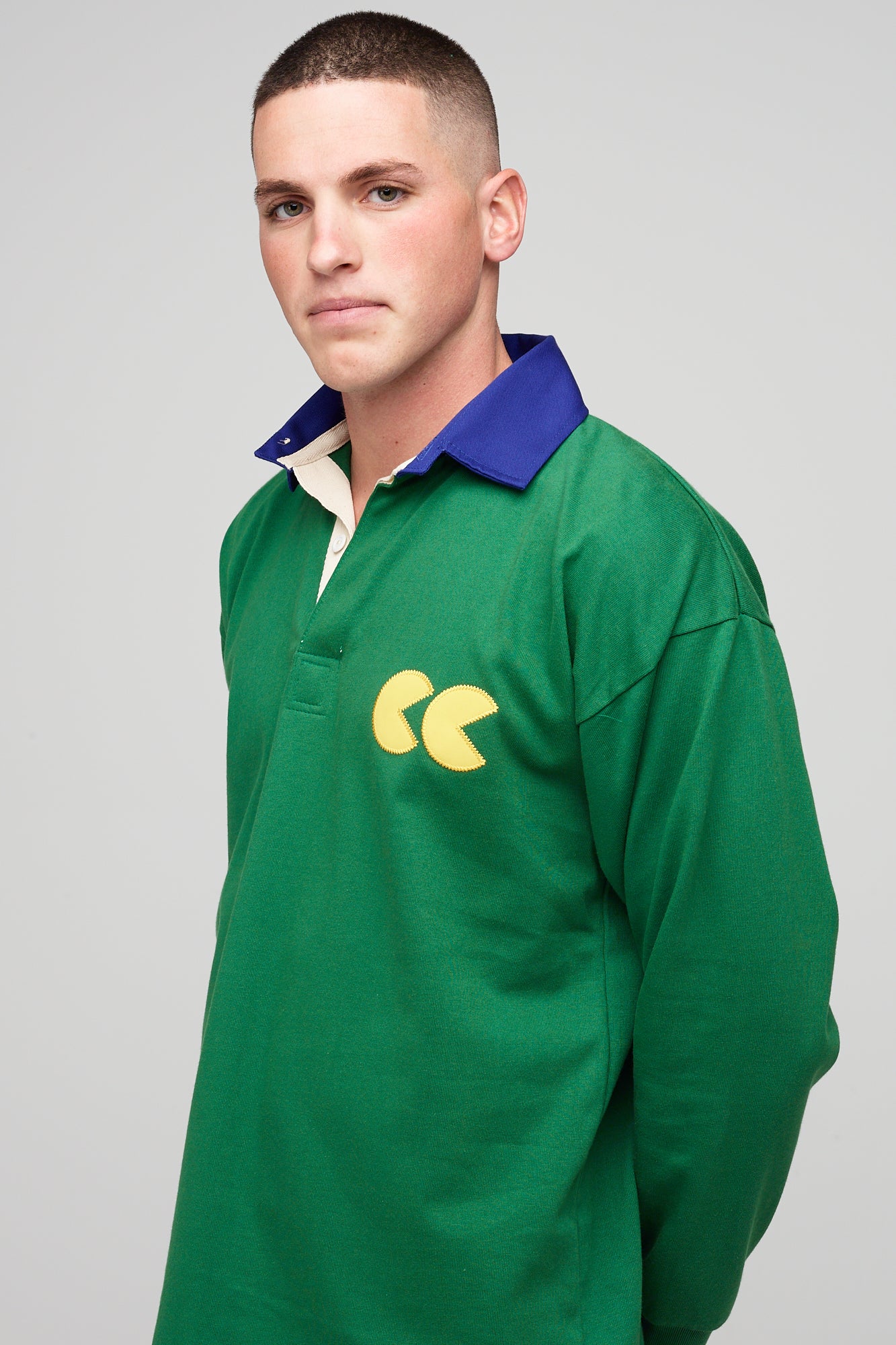 Contrast Collar Rugby Shirt - Green/Blue