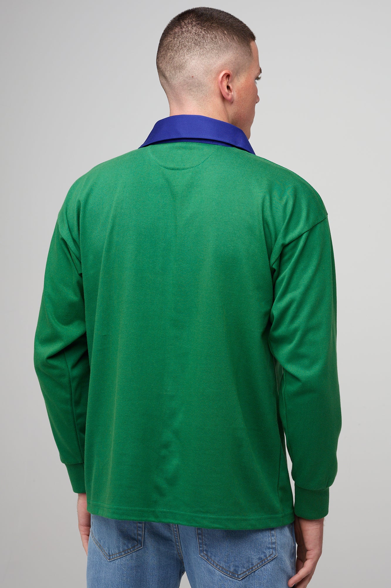 Contrast Collar Rugby Shirt - Green/Blue
