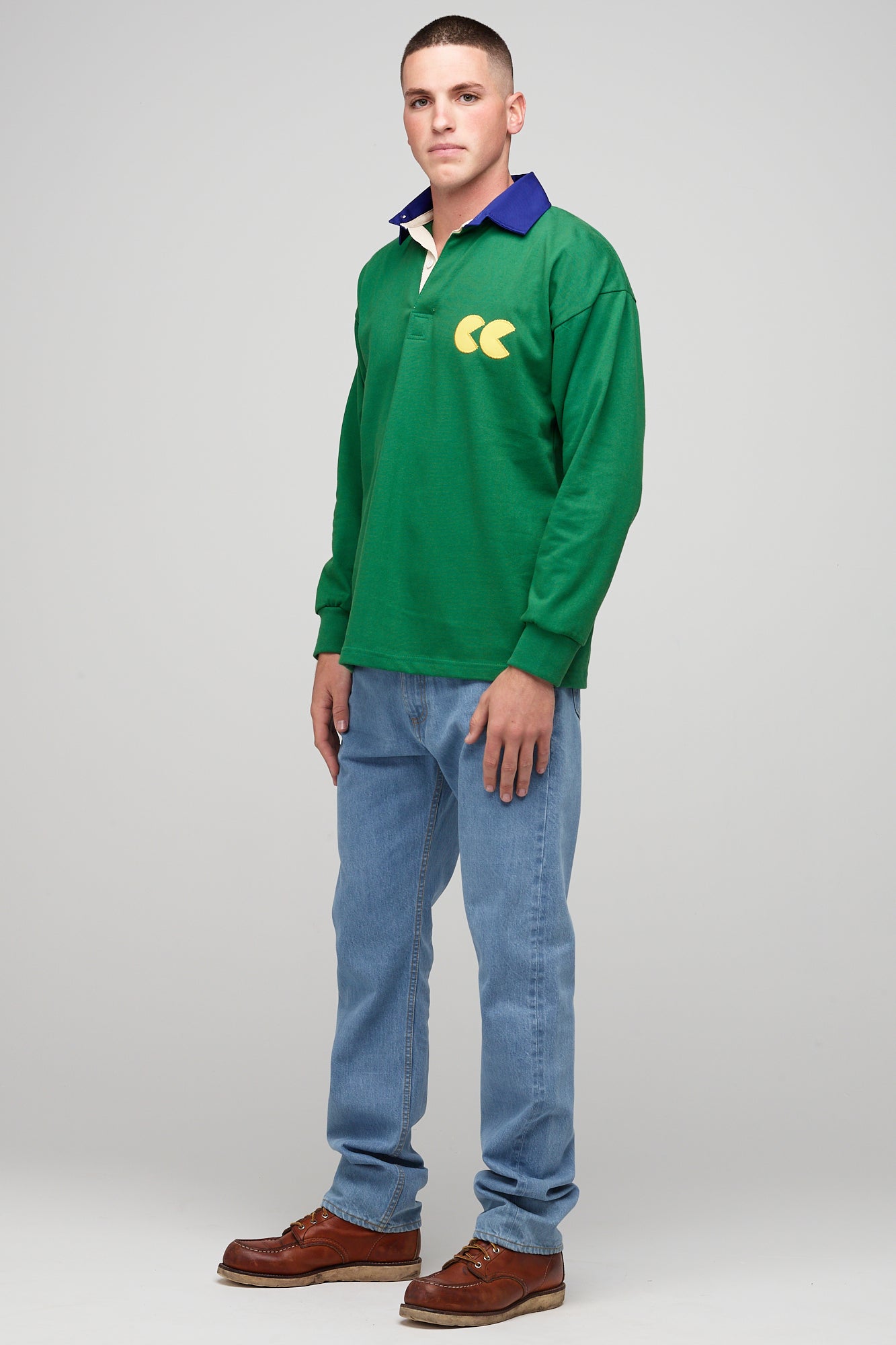 Contrast Collar Rugby Shirt - Green/Blue