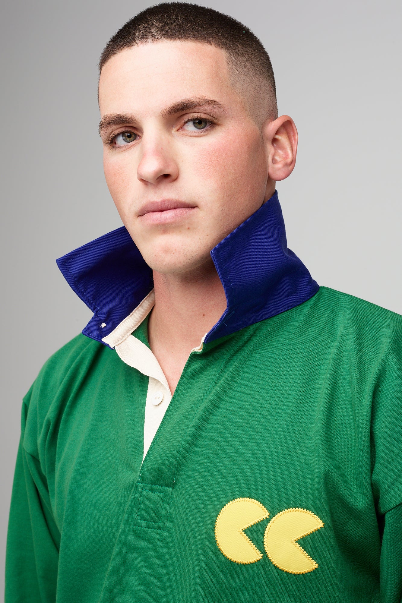 Contrast Collar Rugby Shirt - Green/Blue