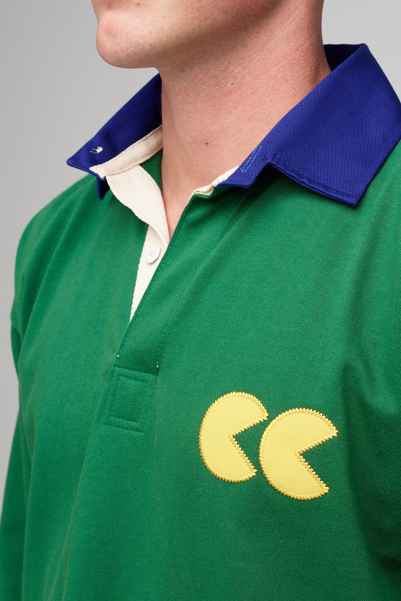 Contrast Collar Rugby Shirt - Green/Blue