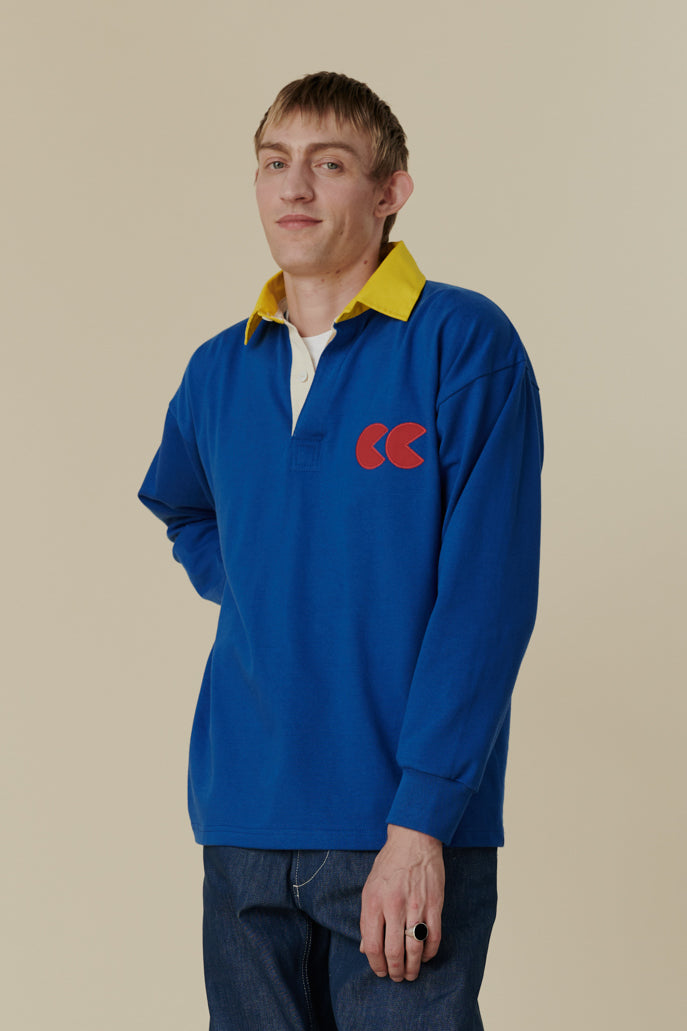 Contrast Collar Rugby Shirt - Blue/Yellow