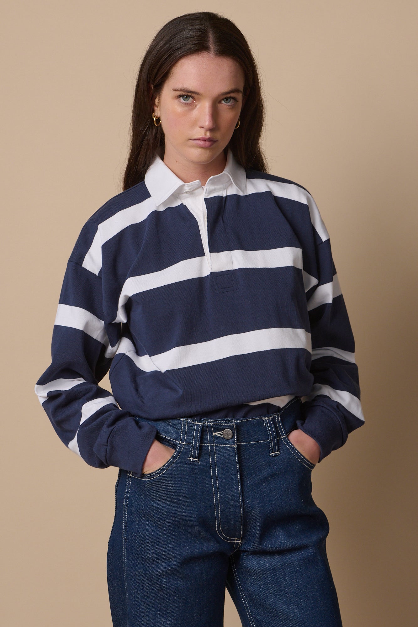 Striped Rugby Shirt - Navy/White