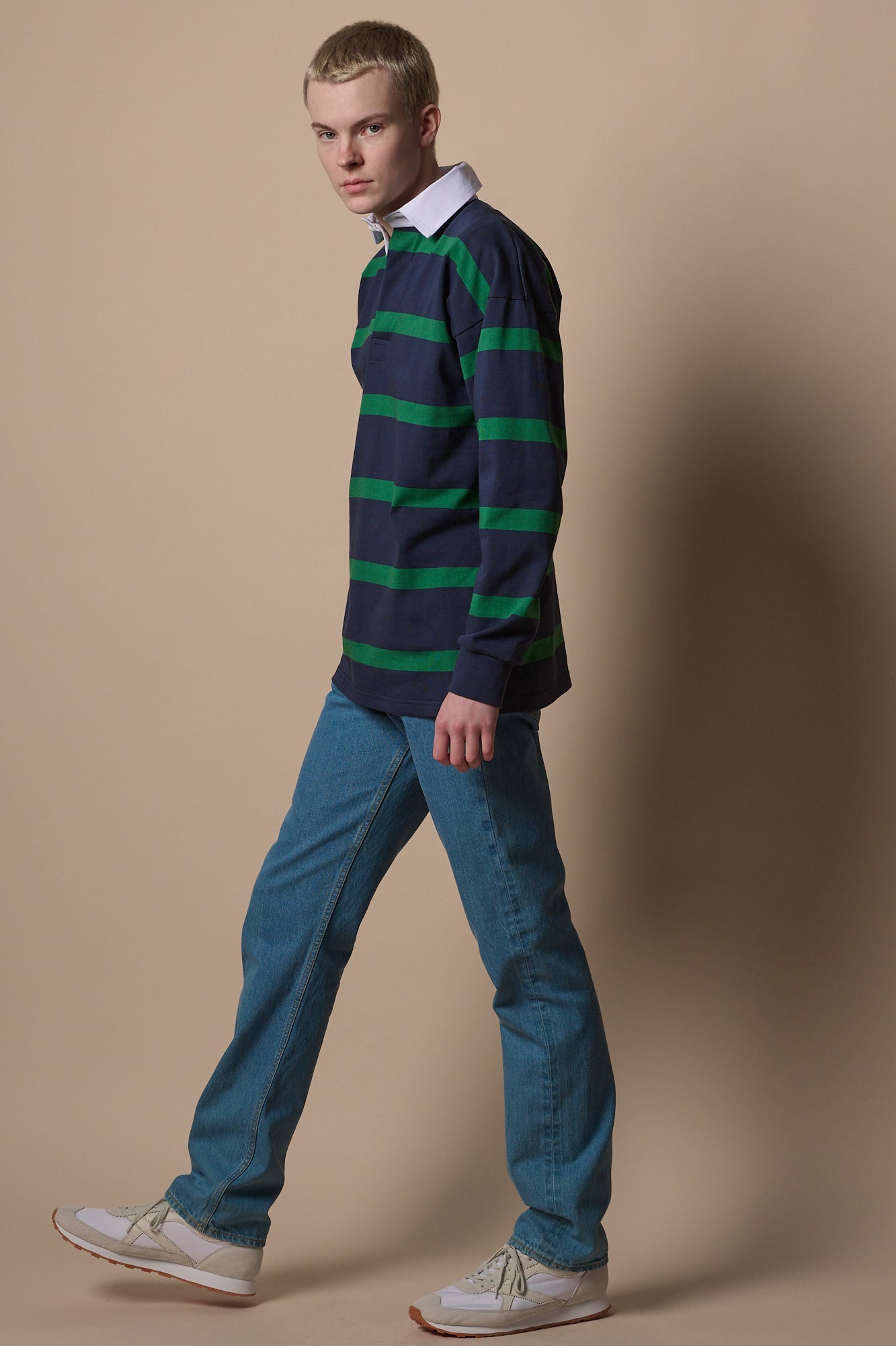 Striped Rugby Shirt - Navy/Emerald